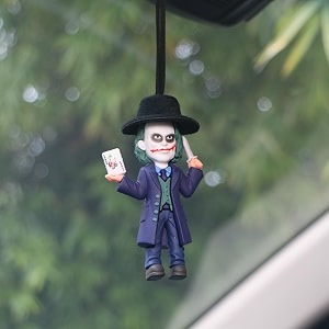 yourkarts comic villain upside down hanging car ornament unique dashboard toy quirky interior car decoration gift idea for fans collectible pvc figure for mirror hanging joker with knife