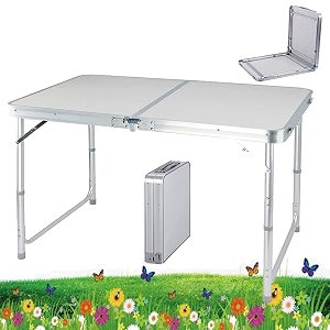 youseahome 4ft pop-up trestle table aluminum rectangle camping folding table portable adjustable garden outdoor picnic table kitchen work top table white 120x60x706255cm