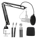 YOUSHARES Enhanced MV7 Mic Stand with Windscreen - Heavy Duty Arm Compatible with Shure MV7 Microphone and MV7X, Boom Arm Stand with Pop Filter