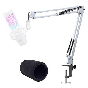 youshares premium mic arm for hyperx quadcast s - white boom arm for gaming streaming