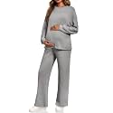 Yousify Womens Maternity Pajamas Sets 2 Piece Outfits Ribbed Knit Lounge Set