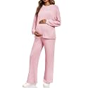 Yousify Womens Maternity Pajamas Sets 2 Piece Outfits Ribbed Knit Lounge Set