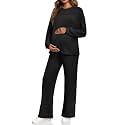 Yousify Womens Maternity Pajamas Sets 2 Piece Outfits Ribbed Knit Lounge Set