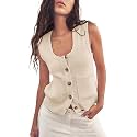 Yousify Womens Sweater Vest Ribbed Tank Tops Sleeveless Button Down Shirts