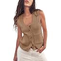 Yousify Womens Sweater Vest Ribbed Tank Tops Sleeveless Button Down Shirts
