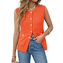 Yousify Womens Sweater Vest Sleeveless Button Down Round Neck Knitted Tank Tops Casual Cardigan with Pockets
