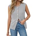 Yousify Womens Sweater Vest Sleeveless Button Down Round Neck Knitted Tank Tops Casual Cardigan with Pockets