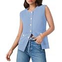 Yousify Womens Sweater Vest Sleeveless Button Down Round Neck Knitted Tank Tops Casual Cardigan with Pockets