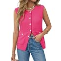 Yousify Womens Sweater Vest Sleeveless Button Down Round Neck Knitted Tank Tops Casual Cardigan with Pockets