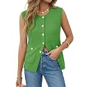 Yousify Womens Sweater Vest Sleeveless Button Down Round Neck Knitted Tank Tops Casual Cardigan with Pockets
