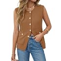 Yousify Womens Sweater Vest Sleeveless Button Down Round Neck Knitted Tank Tops Casual Cardigan with Pockets
