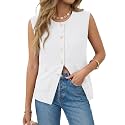 Yousify Womens Sweater Vest Sleeveless Button Down Round Neck Knitted Tank Tops Casual Cardigan with Pockets