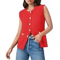 Yousify Womens Sweater Vest Sleeveless Button Down Round Neck Knitted Tank Tops Casual Cardigan with Pockets