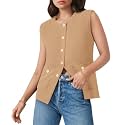Yousify Womens Sweater Vest Sleeveless Button Down Round Neck Knitted Tank Tops Casual Cardigan with Pockets