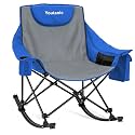 Youtanic Oversized Folding Rocking Camping Chair, Padded Portable Rocking Chair with Pockets, Cup Holder and Carry Bag, Heavy Duty Outdoor Rocker Patio Chair for Garden, Lawn, Yard, Up to 350lbs