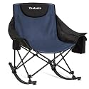 Youtanic Oversized Folding Rocking Camping Chair, Padded Portable Rocking Chair with Pockets, Cup Holder and Carry Bag, Heavy Duty Outdoor Rocker Patio Chair for Garden, Lawn, Up to 350lbs, Navy Blue