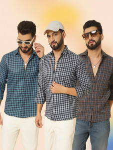 youth first Men Checkered Casual Brown Blue