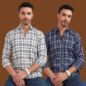 youth first Men Checkered Casual White Blue