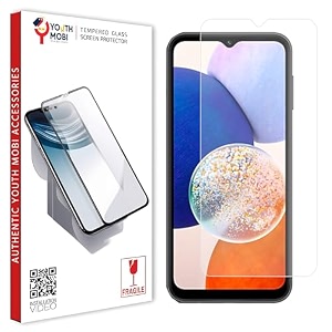 tempered glass screen protector compatible with samsung galaxy a14  m14  f14transparent  9h hardness  hd clear protection  full screen coverage except edges  easy installation kit