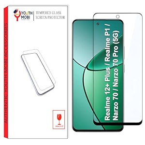 tempered glass screen protector compatible with realme narzo 70 pro 5g  realme p1 5g  realme 12 plus 5g  edge-to-edge coverage  9h hardness  bubble-free installation  black