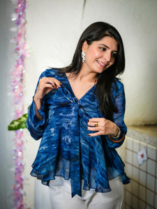 Youthnic Casual Floral Print Women Blue Top