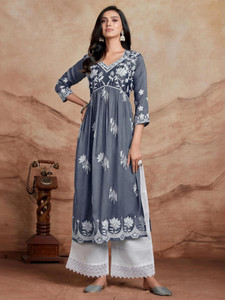 youthnic women chikan embroidery a-line kurta