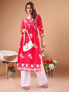 youthnic women chikan embroidery a-line kurta