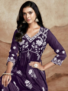 youthnic women chikan embroidery a-line kurta