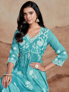 youthnic women chikan embroidery a-line kurta
