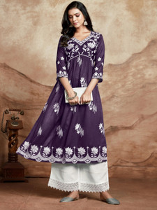 youthnic women chikan embroidery a-line kurta
