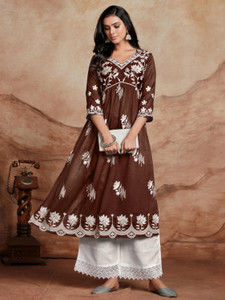 youthnic women chikan embroidery a-line kurta