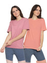 YouthPoi Solid Women Round Neck Pink Orange