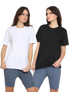 YouthPoi Solid Women Round Neck White Black