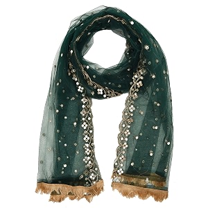 youthquake plastic mirror emboridered net dupatta for womens amp girls with fancy cut design with lace