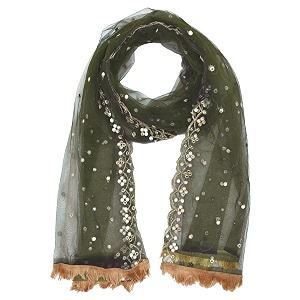 youthquake plastic mirror emboridered net dupatta for womens amp girls with fancy cut design with lace