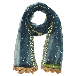 youthquake plastic mirror emboridered net dupatta for womens amp girls with fancy cut design with lace