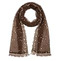 YOUTHQUAKE Plastic Mirror Emboridered Net Dupatta for Womens &amp; Girls With Fancy Cut Design with Lace