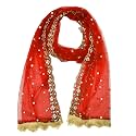 YOUTHQUAKE Plastic Mirror Emboridered Net Dupatta for Womens &amp; Girls With Fancy Cut Design with Lace