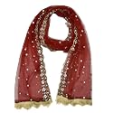 YOUTHQUAKE Plastic Mirror Emboridered Net Dupatta for Womens &amp; Girls With Fancy Cut Design with Lace