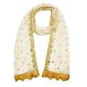 YOUTHQUAKE Plastic Mirror Emboridered Net Dupatta for Womens &amp; Girls With Fancy Cut Design with Lace