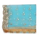 YOUTHQUAKE Plastic Mirror Emboridered Net Dupatta for Womens &amp; Girls With Fancy Cut Design with Lace