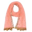 YOUTHQUAKE Plastic Mirror Emboridered Net Dupatta for Womens &amp; Girls With Fancy Cut Design with Lace