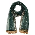 YOUTHQUAKE Plastic Mirror Emboridered Net Dupatta for Womens &amp; Girls With Fancy Cut Design with Lace