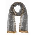 YOUTHQUAKE Plastic Mirror Emboridered Net Dupatta for Womens &amp; Girls With Fancy Cut Design with Lace