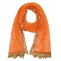 YOUTHQUAKE Plastic Mirror Emboridered Net Dupatta for Womens &amp; Girls With Fancy Cut Design with Lace