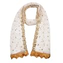 YOUTHQUAKE Plastic Mirror Emboridered Net Dupatta for Womens &amp; Girls With Fancy Cut Design with Lace