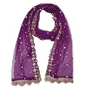 YOUTHQUAKE Plastic Mirror Emboridered Net Dupatta for Womens &amp; Girls With Fancy Cut Design with Lace