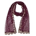 YOUTHQUAKE Plastic Mirror Emboridered Net Dupatta for Womens &amp; Girls With Fancy Cut Design with Lace