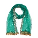 YOUTHQUAKE Plastic Mirror Emboridered Net Dupatta for Womens &amp; Girls With Fancy Cut Design with Lace
