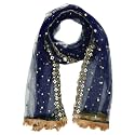 YOUTHQUAKE Plastic Mirror Emboridered Net Dupatta for Womens & Girls With Fancy Cut Design with Lace